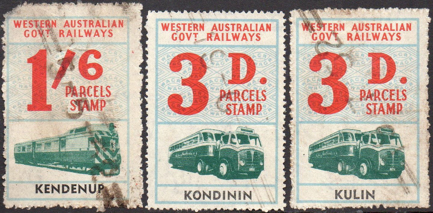 Western Australia Railway Parcels Stamps Kendenup Kondinin Kulin